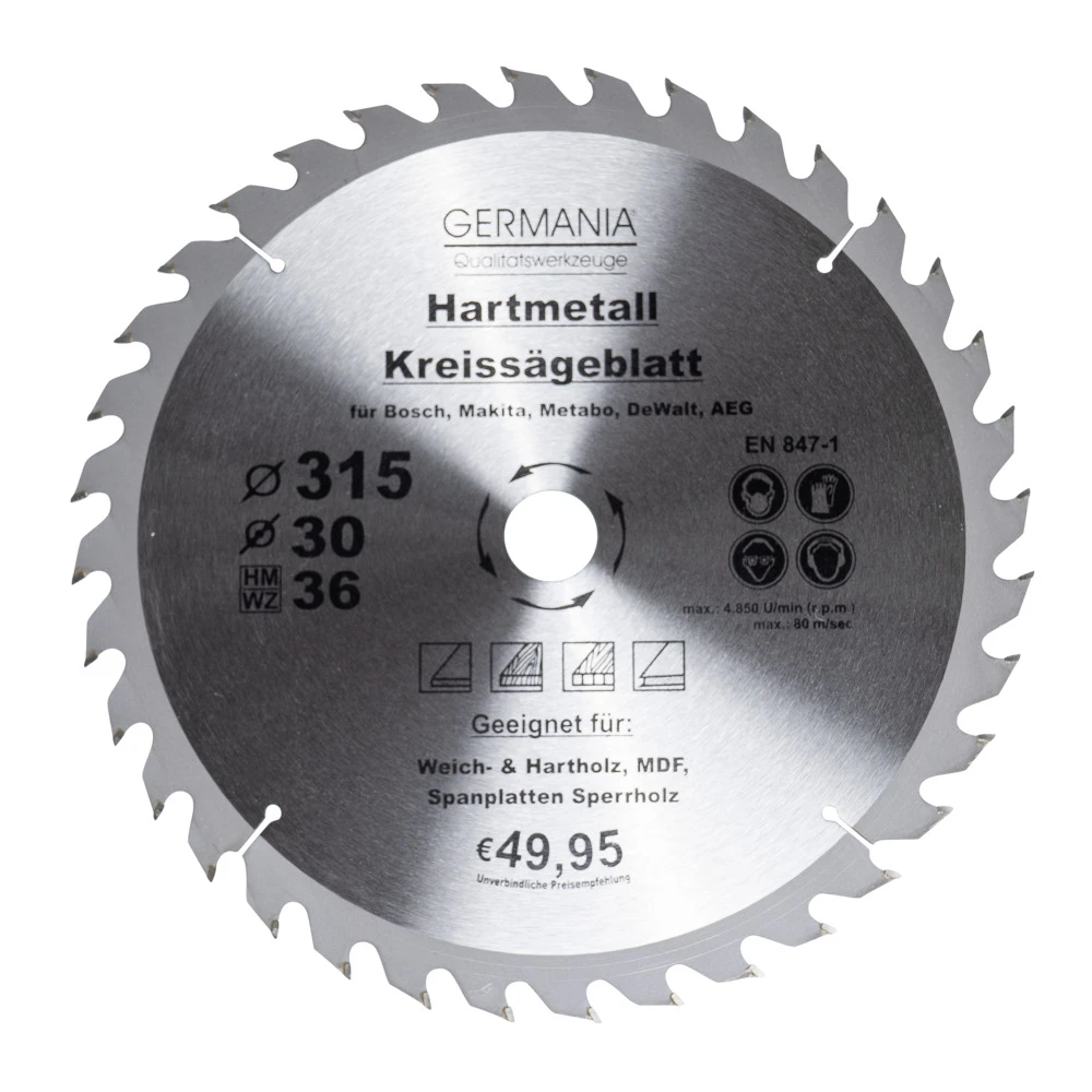 GERMANIA® HM Kreissägeblatt Ø 315mm, 36 Zähne Für Holz 3 GERMANIA® HM Kreissägeblatt Ø 315mm, 36 Zähne Für Holz