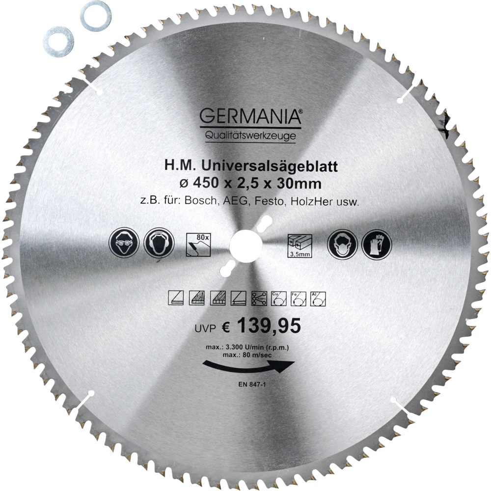 HM Multi-Sägeblatt 450x30mm 80 Zähne Universal 3 HM Multi-Sägeblatt 450x30mm 80 Zähne Universal