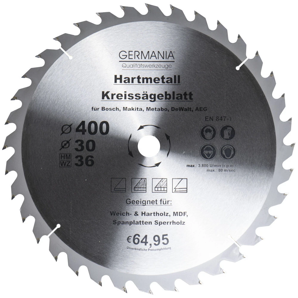 GERMANIA® HM Kreissägeblatt Ø 400mm, 36 Zähne Für Holz 3 GERMANIA® HM Kreissägeblatt Ø 400mm, 36 Zähne Für Holz