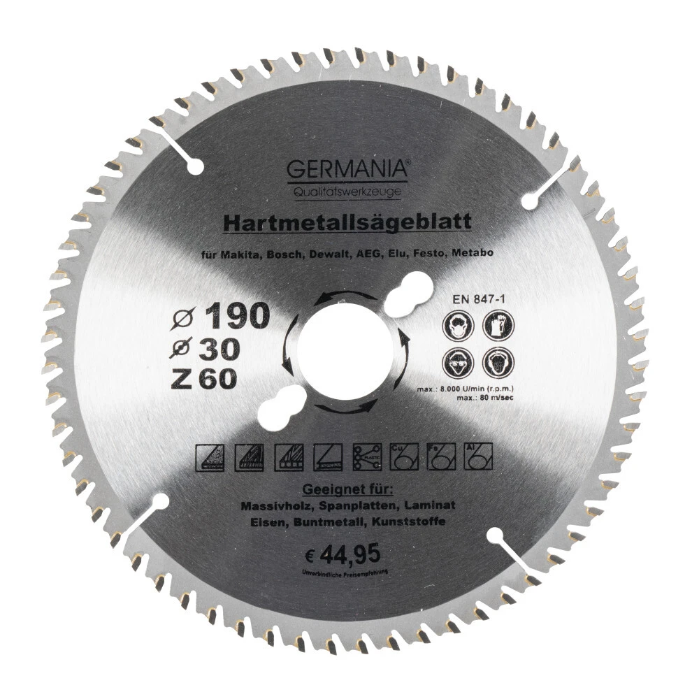 GERMANIA® HM Multifunktionssägeblatt Ø 190 Mm Mit 60 Zähnen 3 GERMANIA® HM Multifunktionssägeblatt Ø 190 Mm Mit 60 Zähnen